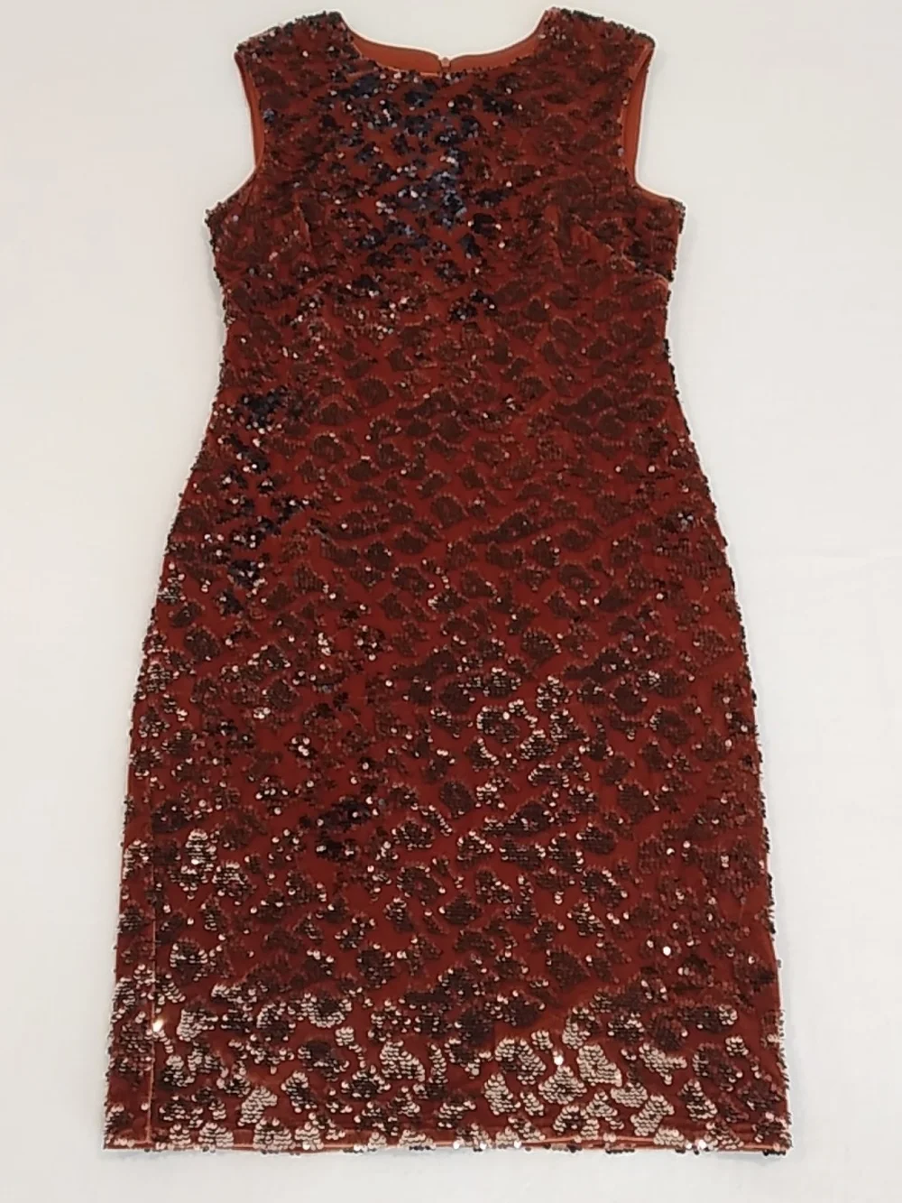 Vince Camuto Velvet Sleeveless Rust Sequin Sheath Cocktail Party Dress Size 12